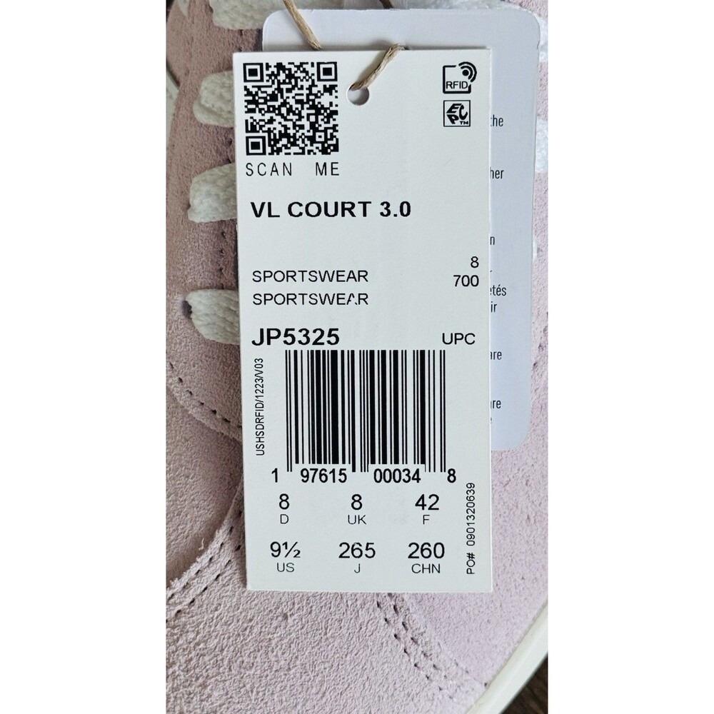 Women’s Size 9.5 adidas VL Court 3.0 Clear Pink Cloud White Off White JP5325 NIB - Picture 7 of 8